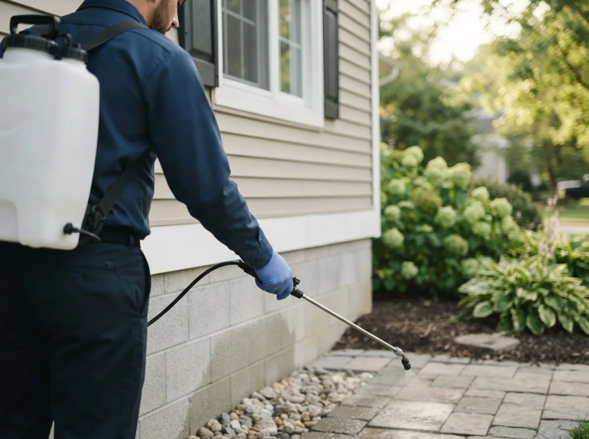 Pest control technician inspecting a home in Stratford, CT